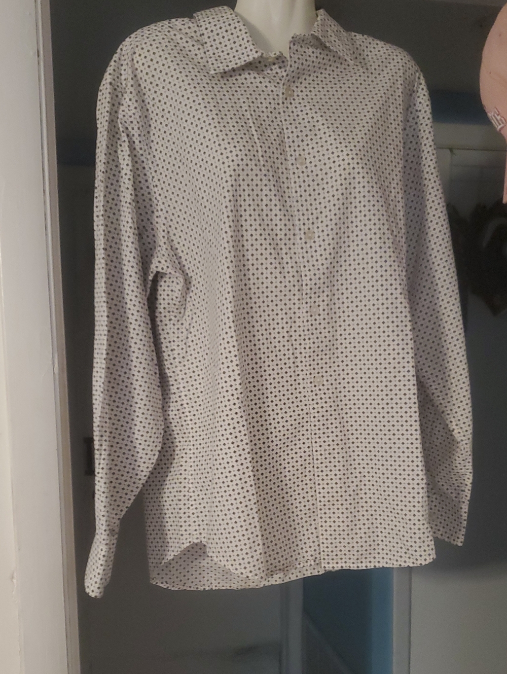 Men's White Button-Up Shirt with Black Micro Dot Pattern. Brand New.
